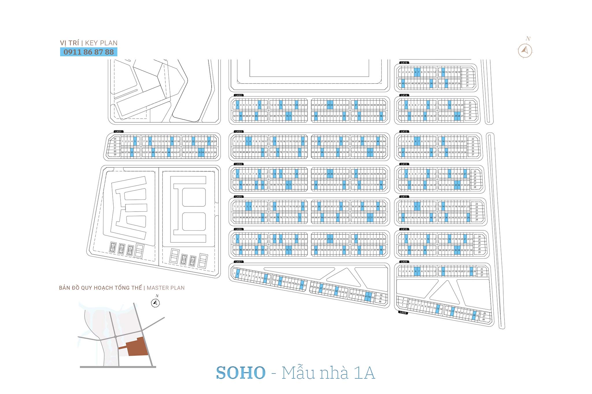 Nhà phố The Global City | Mặt bằng thiết kế nhà phố SOHO - Mẫu nhà 1A