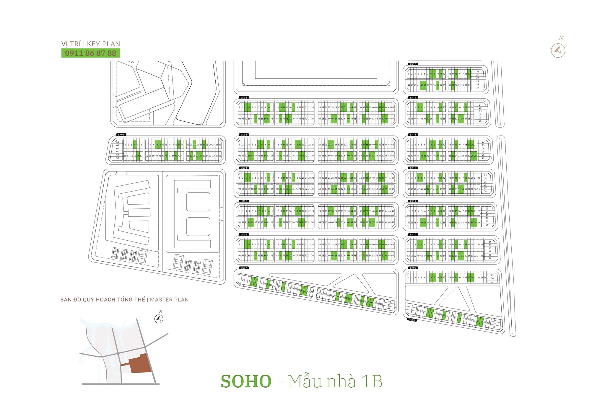 Nhà phố The Global City | Mặt bằng thiết kế nhà phố SOHO - Mẫu nhà 1B