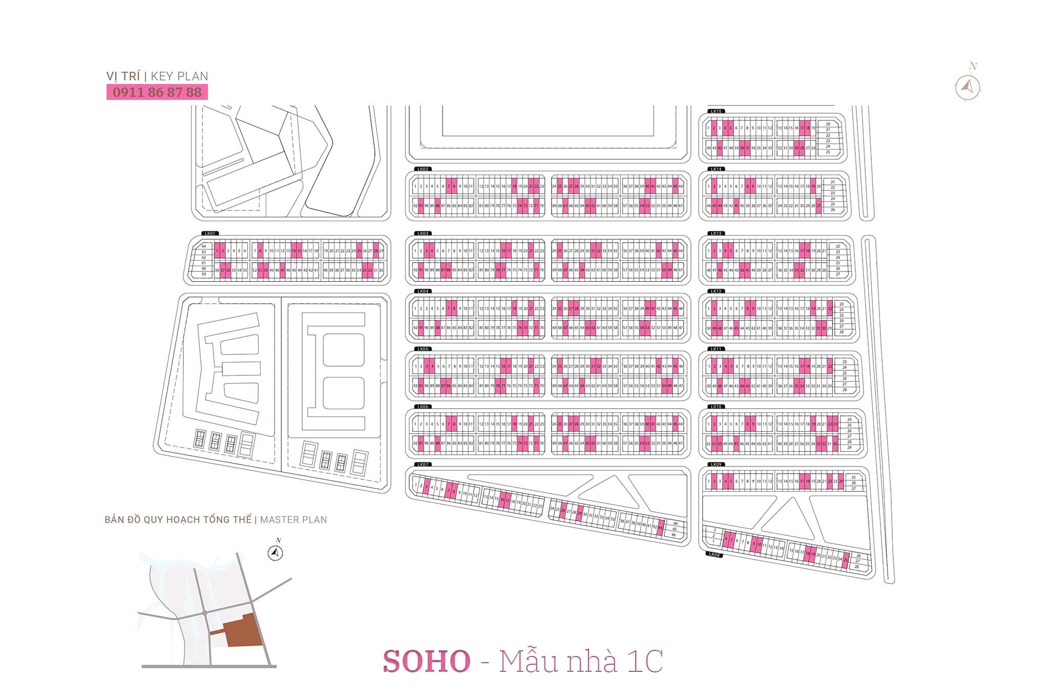 Nhà phố The Global City | Mặt bằng thiết kế nhà phố SOHO - Mẫu nhà 1C