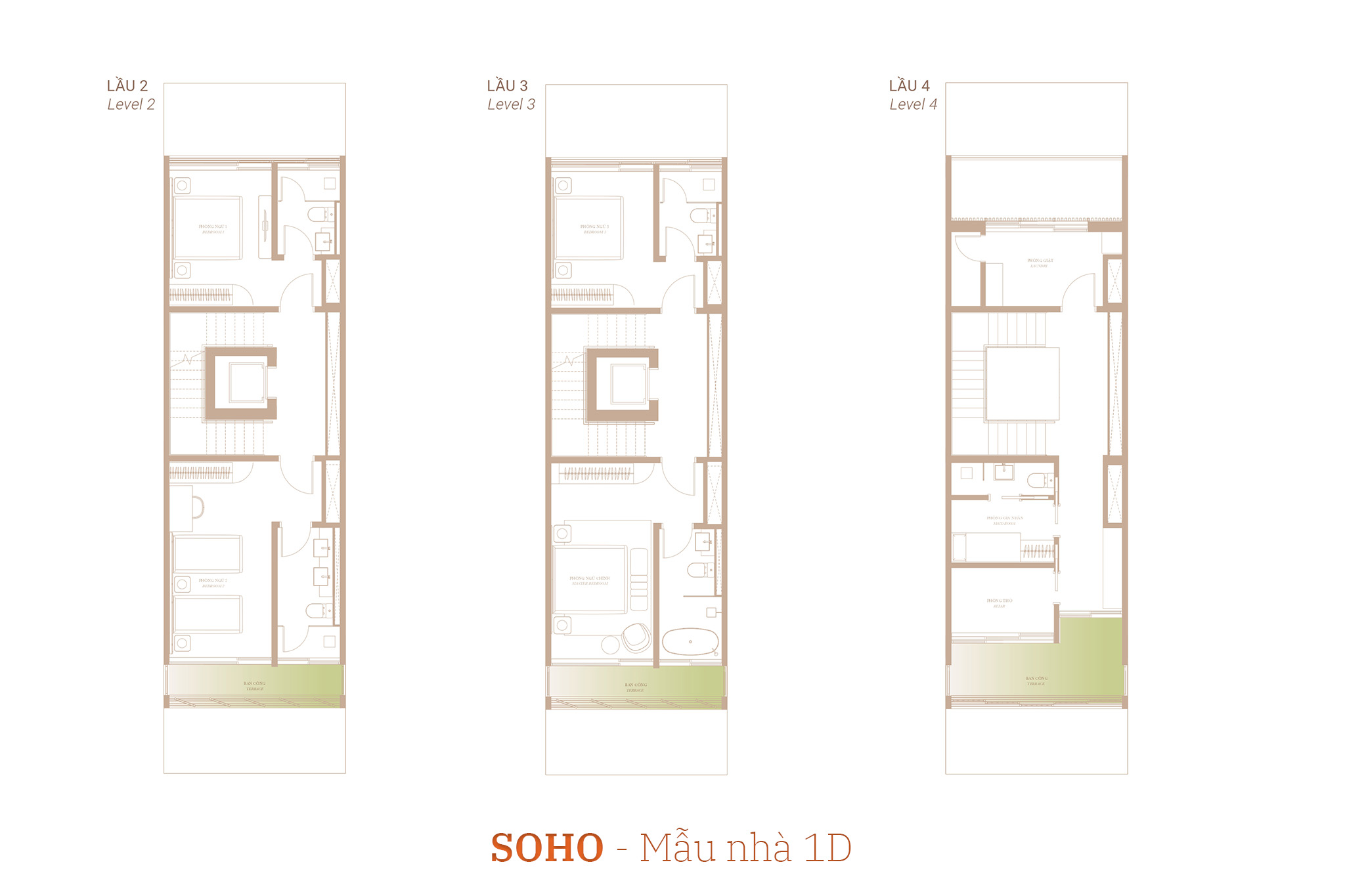 Nhà phố The Global City | Mặt bằng thiết kế nhà phố SOHO - Mẫu nhà 1D