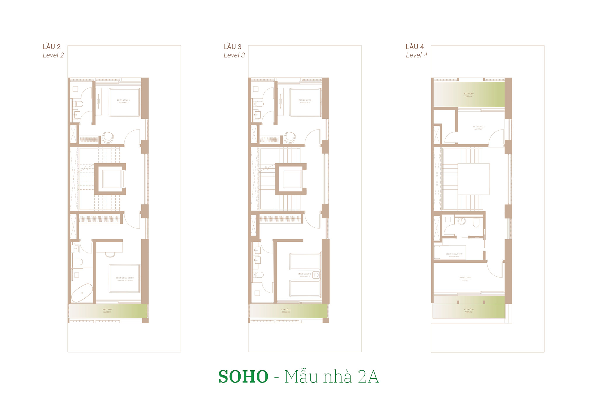 Nhà phố The Global City | Mặt bằng thiết kế nhà phố SOHO - Mẫu nhà 2A