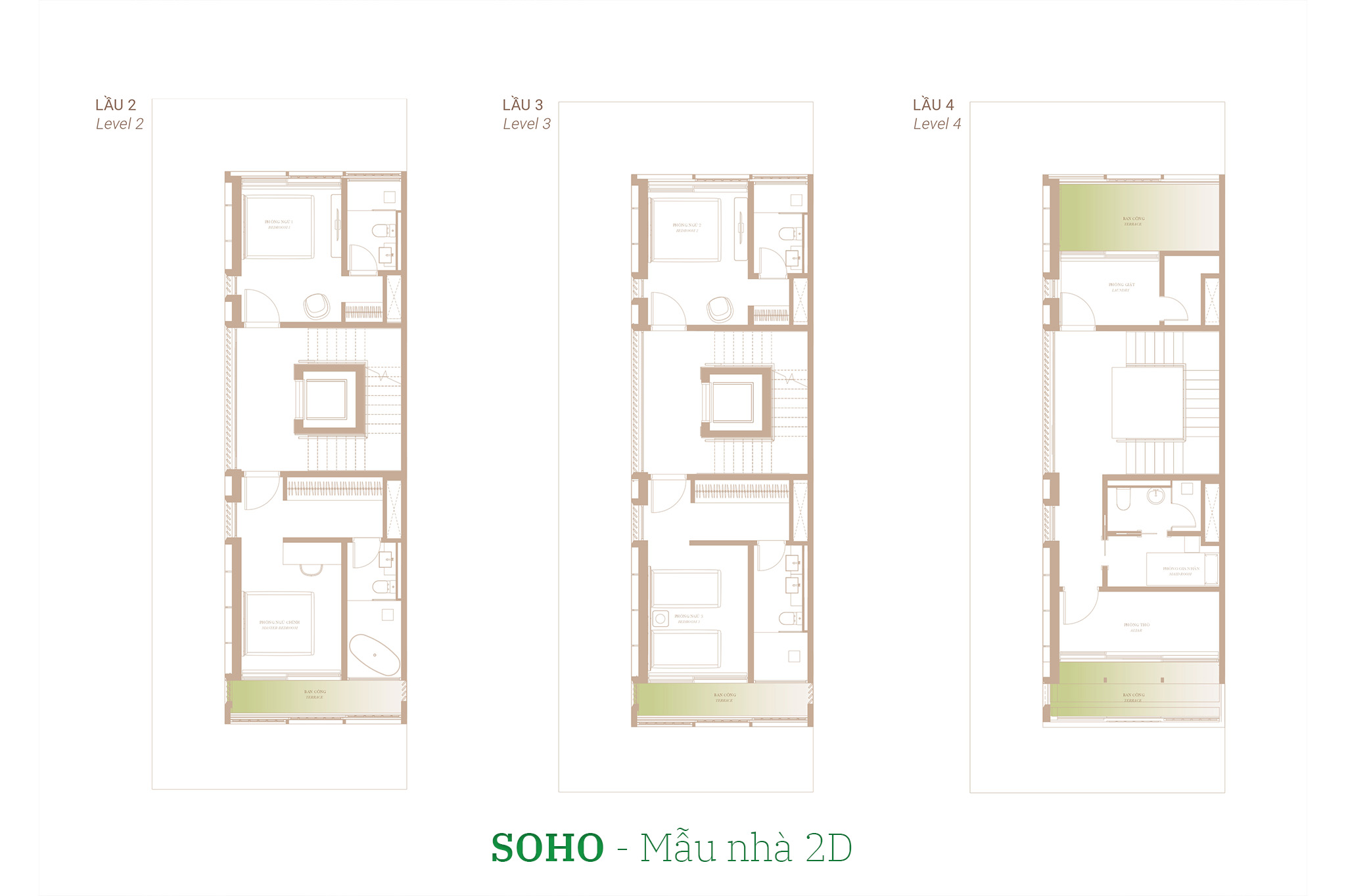 Nhà phố The Global City | Mặt bằng thiết kế nhà phố SOHO - Mẫu nhà 2D