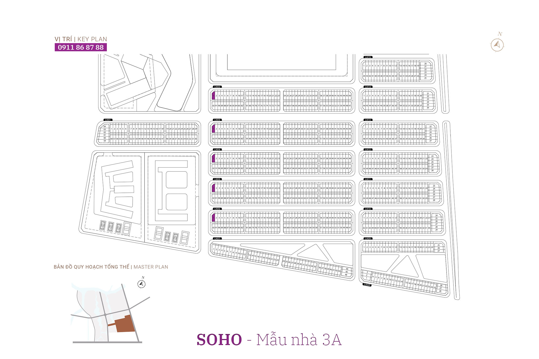 Nhà phố The Global City | Mặt bằng thiết kế nhà phố SOHO - Mẫu nhà 3A