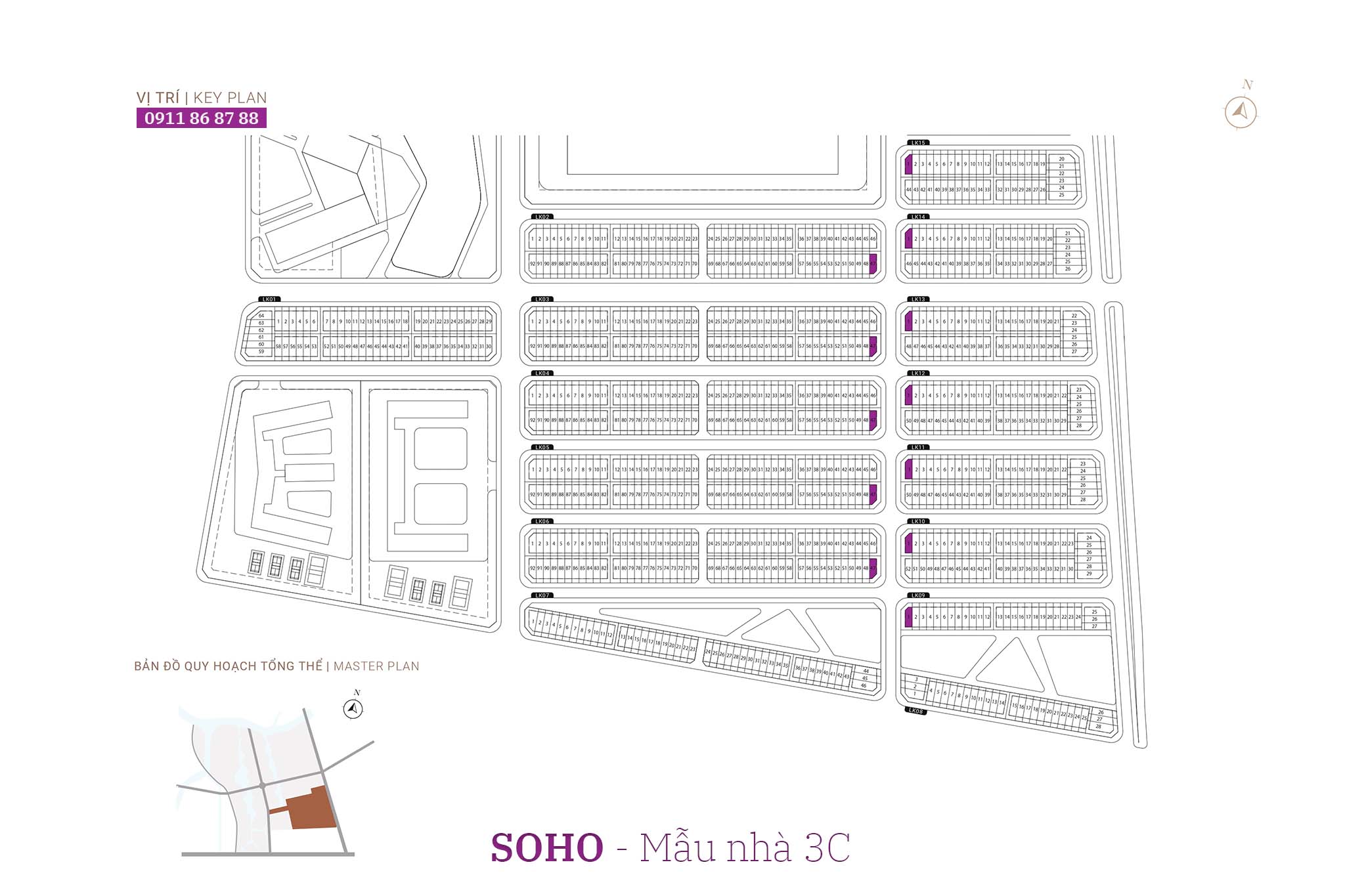 Nhà phố The Global City | Mặt bằng thiết kế nhà phố SOHO - Mẫu nhà 3C