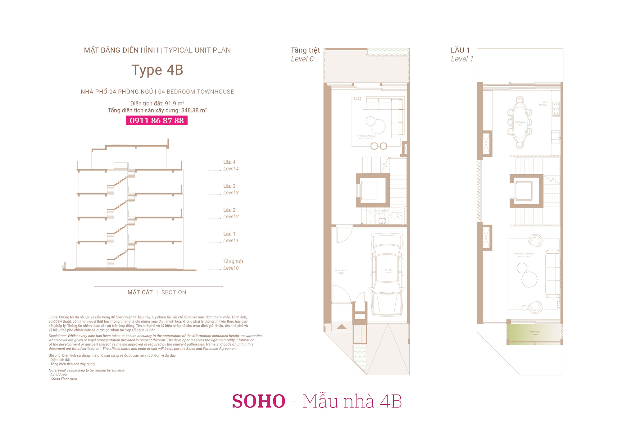 Nhà phố The Global City | Mặt bằng thiết kế nhà phố SOHO - Mẫu nhà 4B